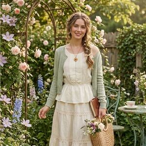 Vanessa Virginia Cream Pleated Peplum Semi Sheer Tank Top-Anthropologie - Size 2